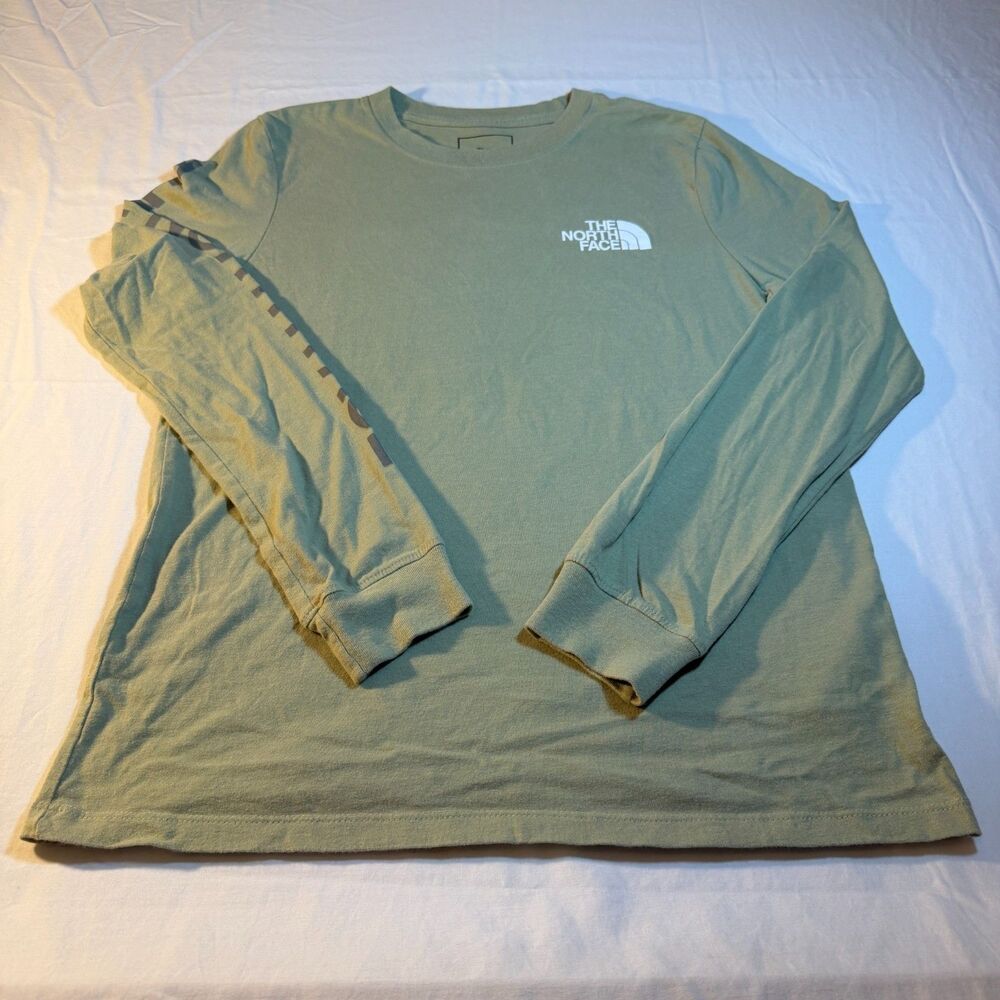 The North Face S Hit Men Green Cotton Long Sleeve T-Shirt Crew Neck Comfort Tee